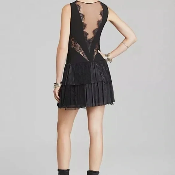 Free people Dove lace sheer mesh mini ruffle dress 4 - Picture 2 of 13